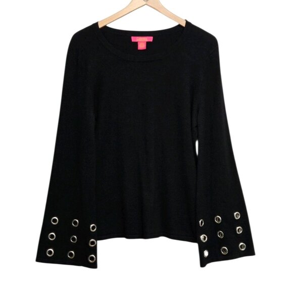 Catherine Malandrino Sweater Womens Large Black Grommet Bell Sleeve Modern Chic - Picture 3 of 7